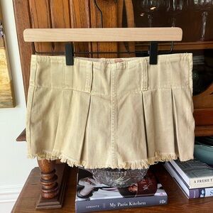 Free People Khaki Pleated Mini Skirt